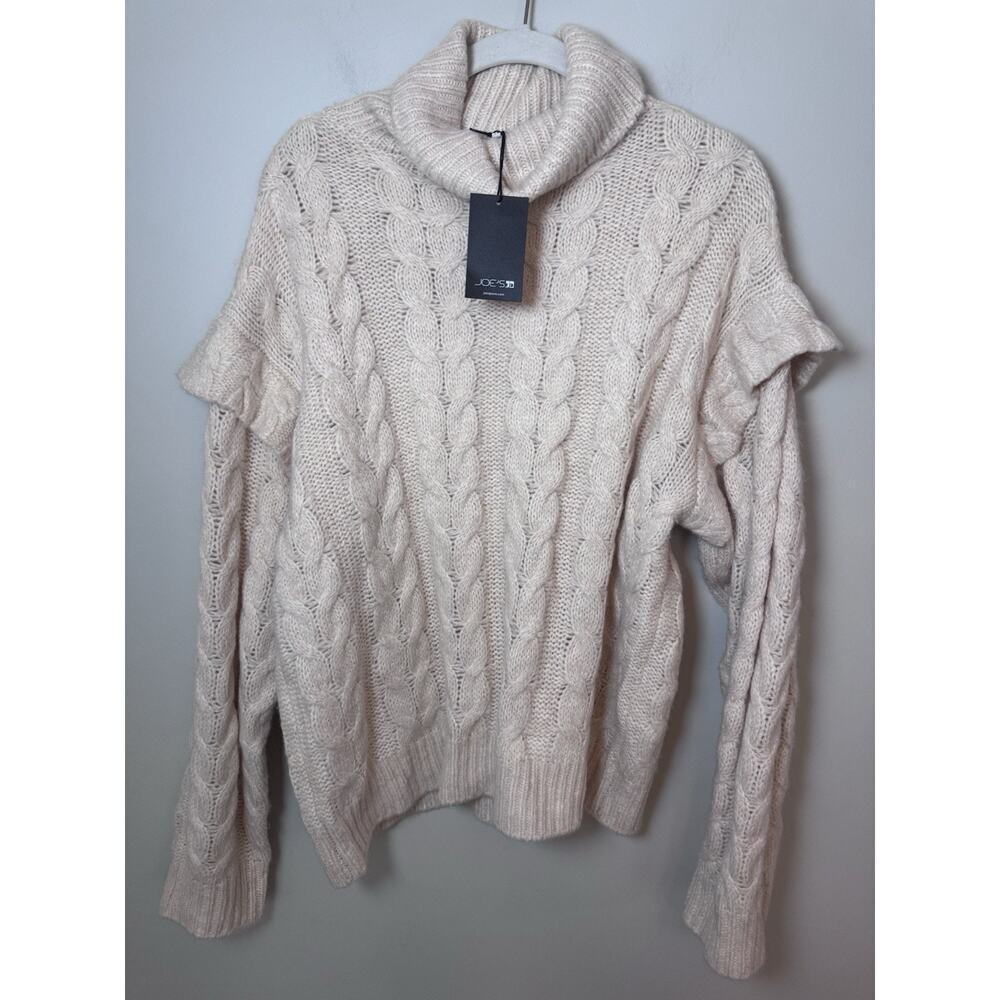 Joes Jeans Cream turtleneck Ruffle Sweater Women's Large $278 NWT